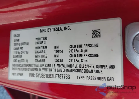 2020 Tesla Model 3 Long Range Dual Motor All-Wheel Drive из США, поврежденный, VIN 5YJ3E1EB2LF787733